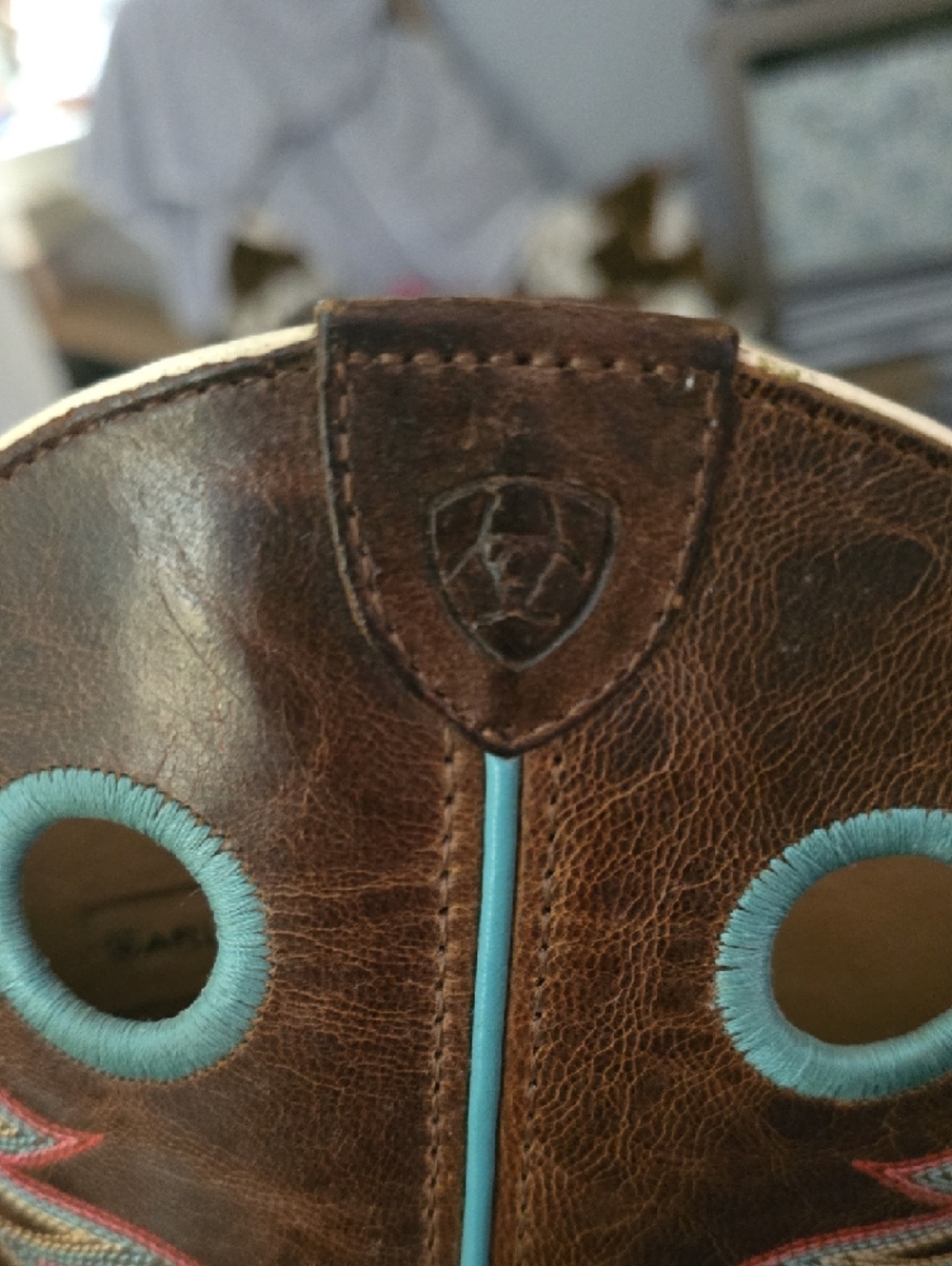 Ariat Brown Leather Boot with Teal Trim - Picture 3 of 9